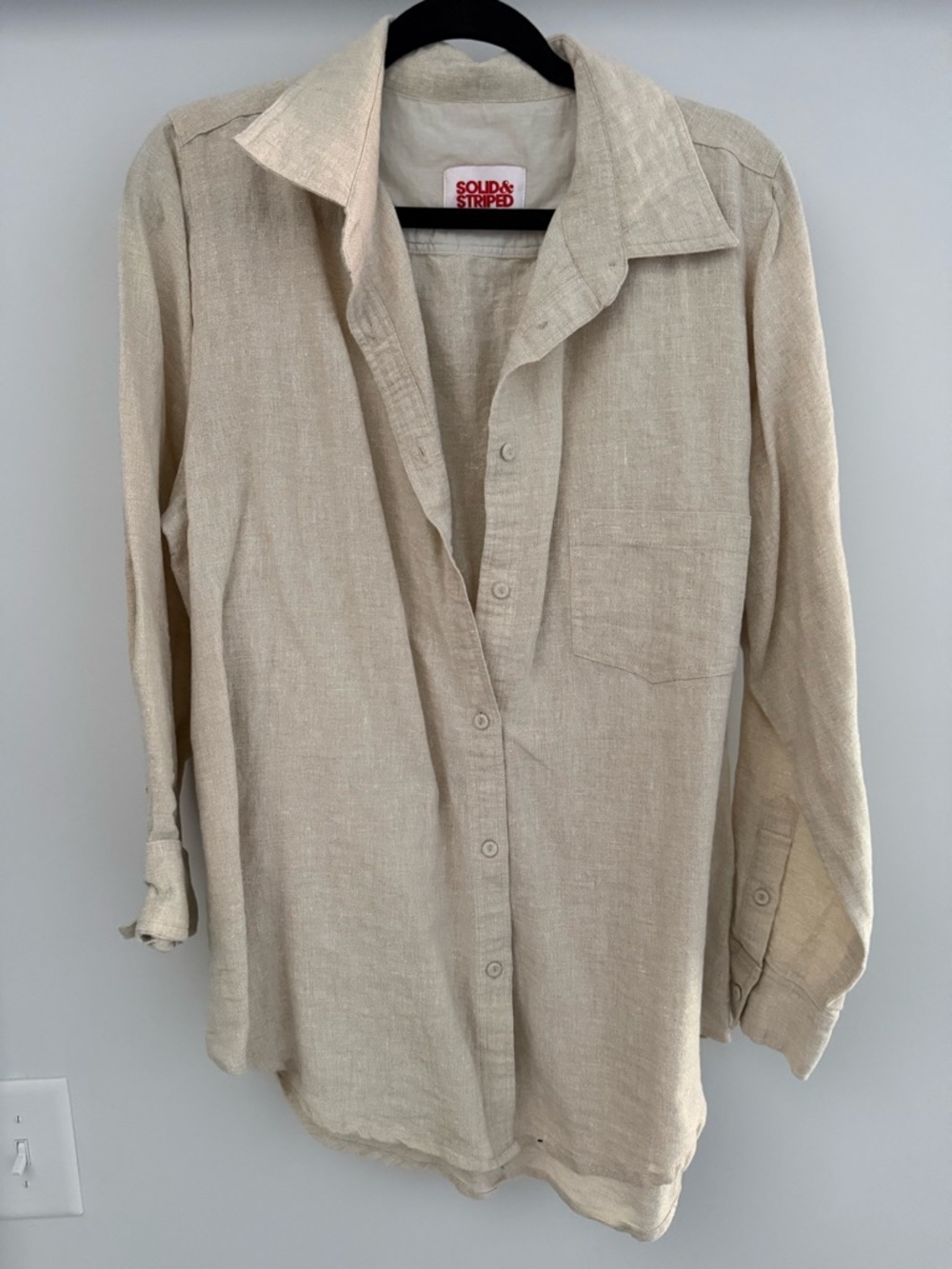 Solid & Striped Metallic Chrome Linen Button Down Shirt Beach Pool Cover Up - Picture 2 of 6